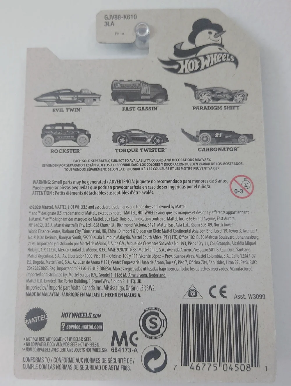 Torque Twister Hot Wheels 2020 Holiday Snow Card 5/6 Gold Diecast